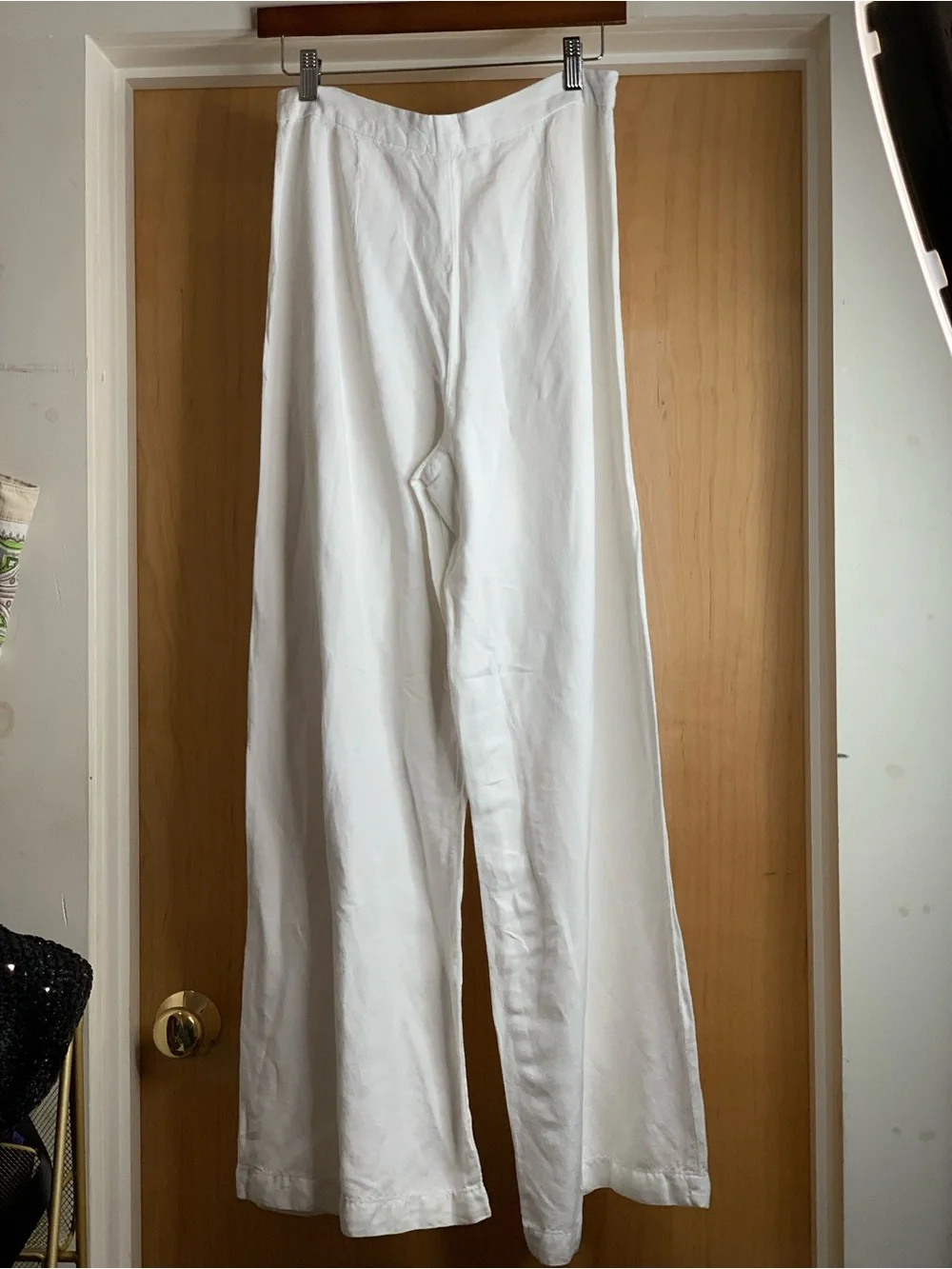 H&M White Linen-Blend Wide Leg Trousers Size-6 Old Money